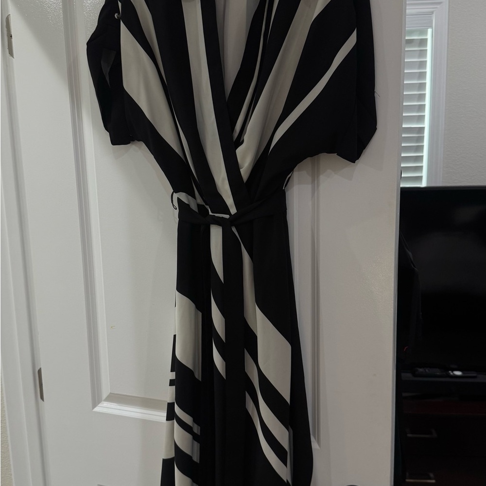 Lauren Ralph Lauren Black and White Striped Maxi Wrap Dress